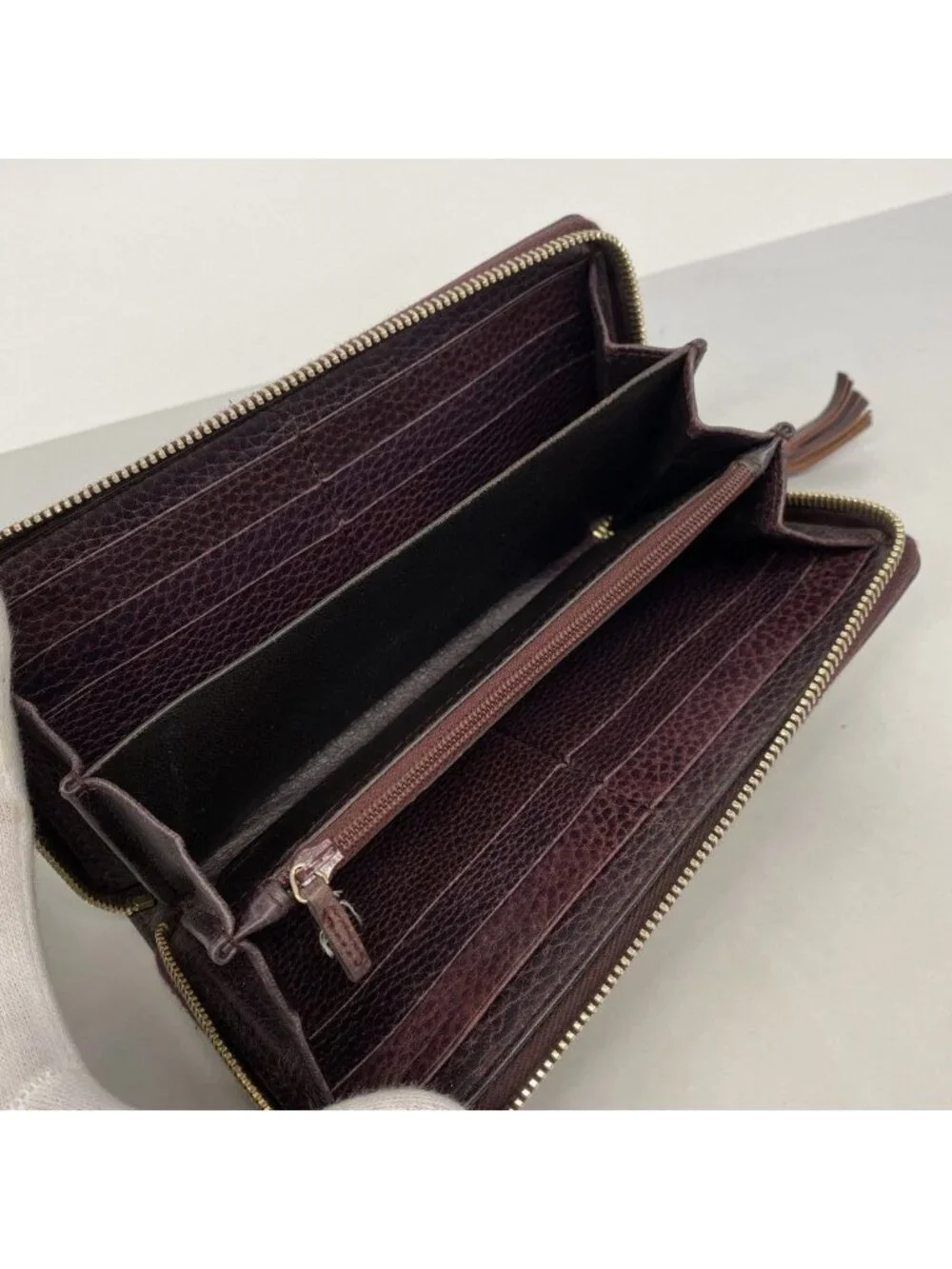 Gucci Wallet Bamboo Diamante Canvas Beige Bordeaux Champagne Gold - Picture 3 of 9